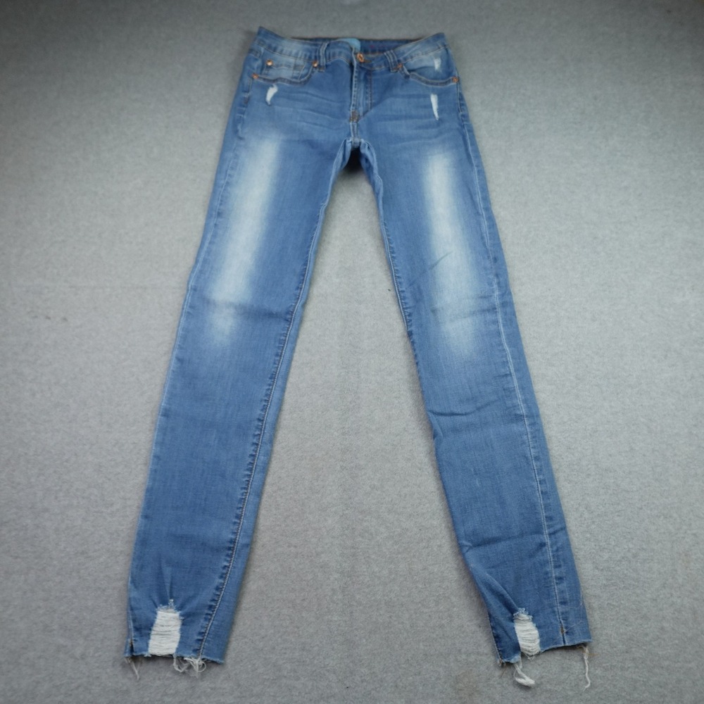 7 For All Mankind Jeans Girls 14 Blue The Skinny Distressed Raw Hem Blair